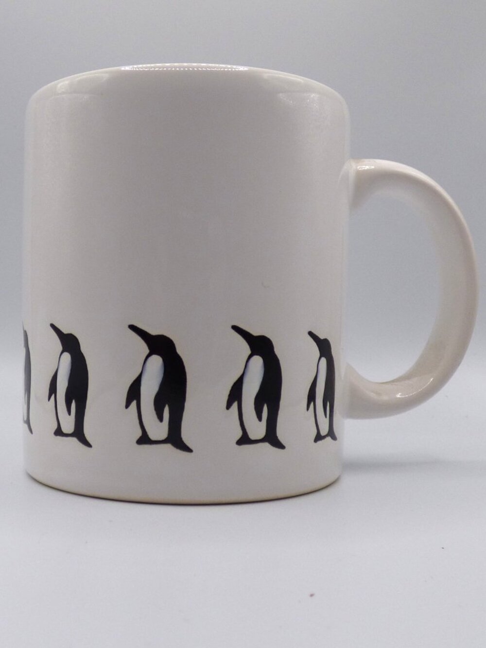 Vintage Waechtersbach White Coffee Mug Black Penguins at Base Made In Spain